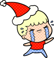 comic book style illustration of a man crying wearing santa hat png