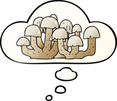 cartoon mushroom with thought bubble in smooth gradient style png
