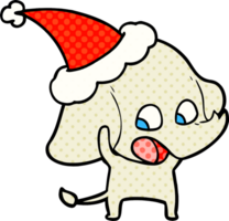schattige stripboekstijlillustratie van een olifant die een kerstmuts draagt png