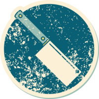 distressed sticker tattoo style icon of a meat cleaver png