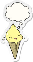 cute cartoon ice cream and thought bubble as a printed sticker png
