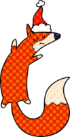 hand drawn comic book style illustration of a jumping fox wearing santa hat png