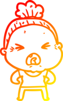 warm gradient line drawing of a cartoon angry old woman png