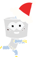 happy hand drawn flat color illustration of a robot wearing santa hat png