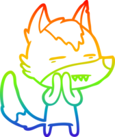 rainbow gradient line drawing of a cartoon wolf showing teeth png