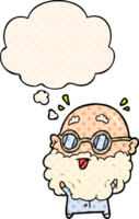 cartoon surprised old man with thought bubble in comic book style png