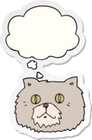cartoon cat face with thought bubble as a printed sticker png
