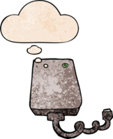 cartoon hard drive with thought bubble in grunge texture style png
