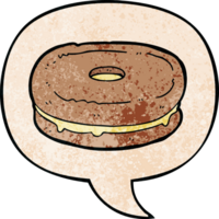 cartoon biscuit with speech bubble in retro texture style png