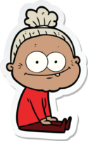 sticker of a cartoon happy old woman png