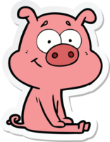 klistermärke av en glad tecknad gris som sitter png
