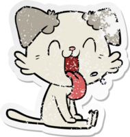 distressed sticker of a cartoon panting dog png