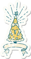 worn old sticker of a tattoo style happy christmas tree png