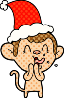 crazy hand drawn comic book style illustration of a monkey wearing santa hat png