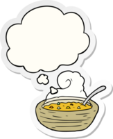 cartoon bowl of hot soup with thought bubble as a printed sticker png