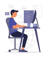 programador hombre proceso codificación para software desarrollo concepto ilustración vector