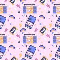 Colourful seamless pattern with retro record players and abstract elements. vector