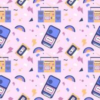 Colourful seamless pattern with retro record players and abstract elements. vector