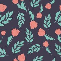 Elegant seamless pattern with red tulips and leaves. vector