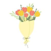 Handdrawn bouquet with tulips in soft colors. vector