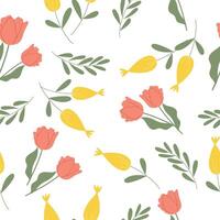 Elegant handdrawn floral pattern. Vector spring design on white background.