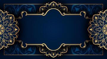 Blue background with golden mandala ornament vector