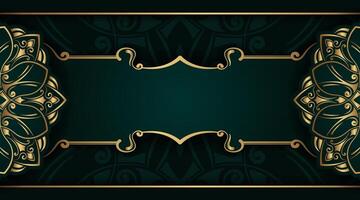 Green background with golden mandala ornament vector