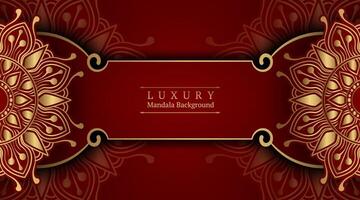 luxury red background, with gold mandala vector