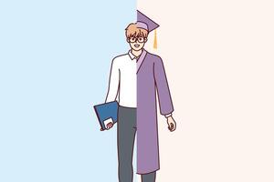 Man student in university graduate robe and business attire symbolizes desire to improve education vector