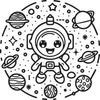 Space coloring pages. Space outline vector for coloring book