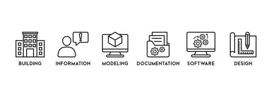 bim icono - vector ilustración . edificio, información, modelado, software, diseño, plan, documentación, infografía, plantilla, presentación, concepto, bandera, pictograma, icono colocar, íconos