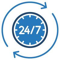 24-7 Availability icon line vector illustration