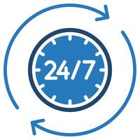 24-7 Availability icon line vector illustration