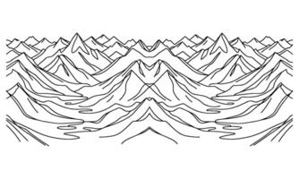 drawing mountain with forest pine trees landscape black line Sketch art Hand drawn linear style vector illustration