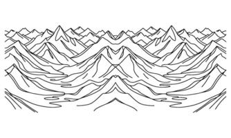 drawing mountain with forest pine trees landscape black line Sketch art Hand drawn linear style vector illustration