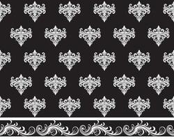 damasco tela textil sin costura modelo lujo decorativo ornamental blanco floral Clásico decoración negro antecedentes. cortina, alfombra, fondo de pantalla, ropa, envase, textil vector