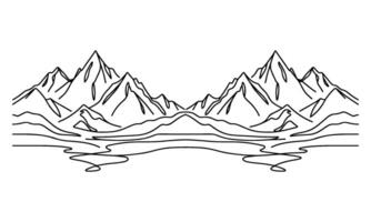 drawing mountain with forest pine trees landscape black line Sketch art Hand drawn linear style vector illustration