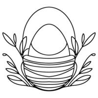One continuous hand drawing black line basket easter eggs doodle decorated with Many different design for easter egg outline style vector