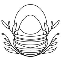 One continuous hand drawing black line basket easter eggs doodle decorated with Many different design for easter egg outline style vector