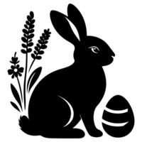 Rabbit shadow silhouette. Bunny black side design for happy easter egg day on transparent background vector