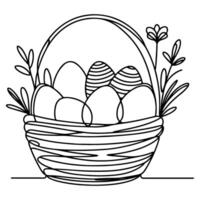 One continuous hand drawing black line basket easter eggs doodle decorated with Many different design for easter egg outline style vector