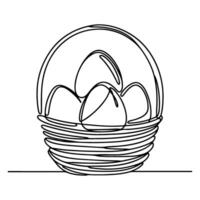 One continuous hand drawing black line basket easter eggs doodle decorated with Many different design for easter egg outline style vector