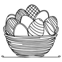 One continuous hand drawing black line basket easter eggs doodle decorated with Many different design for easter egg outline style vector