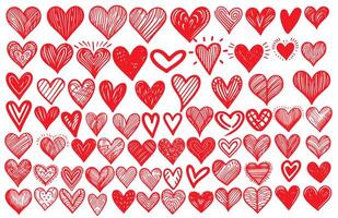 mano dibujado rojo corazón amor Escribiendo líneas conjunto clipart diseño icono diferente corazones forma elementos colección vector