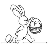 Hand drawn black line art rabbit easter egg doodle coloring linear style vector illustration elements. one continuous line drawing bunny with eggs Editable stroke outline