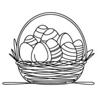 One continuous hand drawing black line basket easter eggs doodle decorated with Many different design for easter egg outline style vector