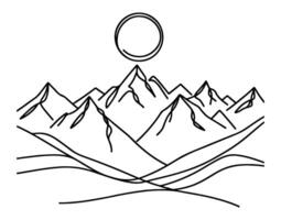 drawing mountain with forest pine trees landscape black line Sketch art Hand drawn linear style vector illustration