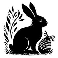 Rabbit shadow silhouette. Bunny black side design for happy easter egg day on transparent background vector