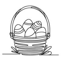 One continuous hand drawing black line basket easter eggs doodle decorated with Many different design for easter egg outline style vector