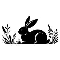 Rabbit shadow silhouette. Bunny black side design for happy easter egg day on transparent background vector